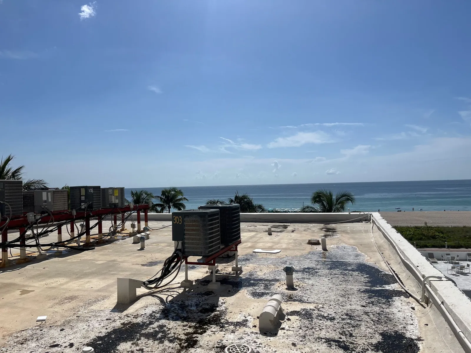 Ocean view from a South Florida commercial rooftop coating job